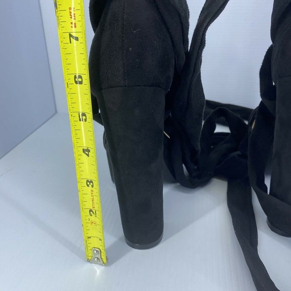 5.5” Lace Up Ankle open toe Chunky platform Sexy heel Black Faux Suede sz 9 - Picture 3 of 6